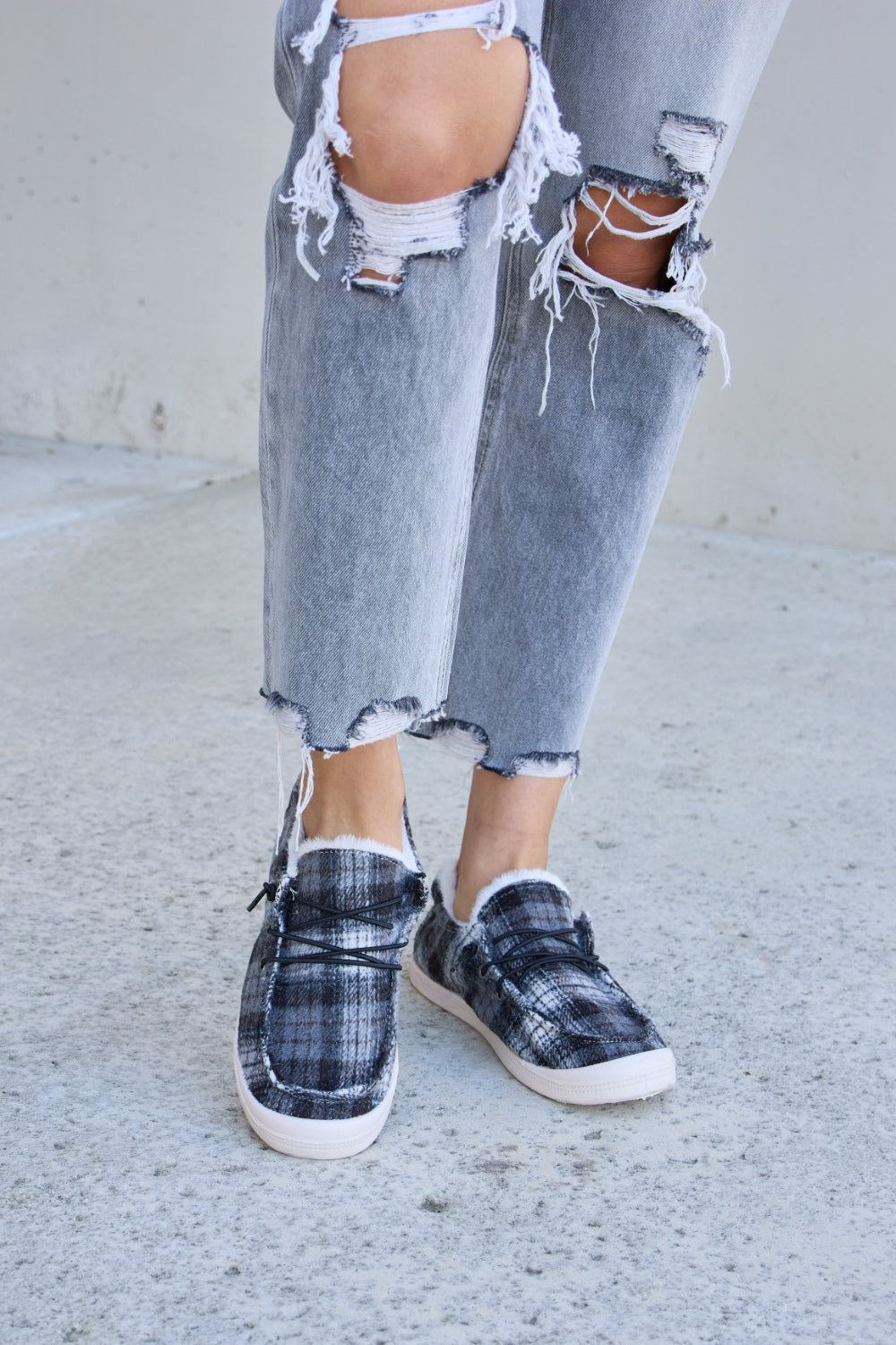 1f10df96-f20e-445f-9c90-bb00db64a9da-Max Forever Link Plaid Plush Flat Sneakers - Image 1